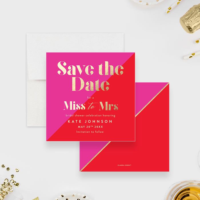 Pink and Red Save the Date for Bridal Shower, Miss to Mrs Save the Date Card, Bride to Be Party Save the Dates, Unique Bachelorette Party Save the Date Cards