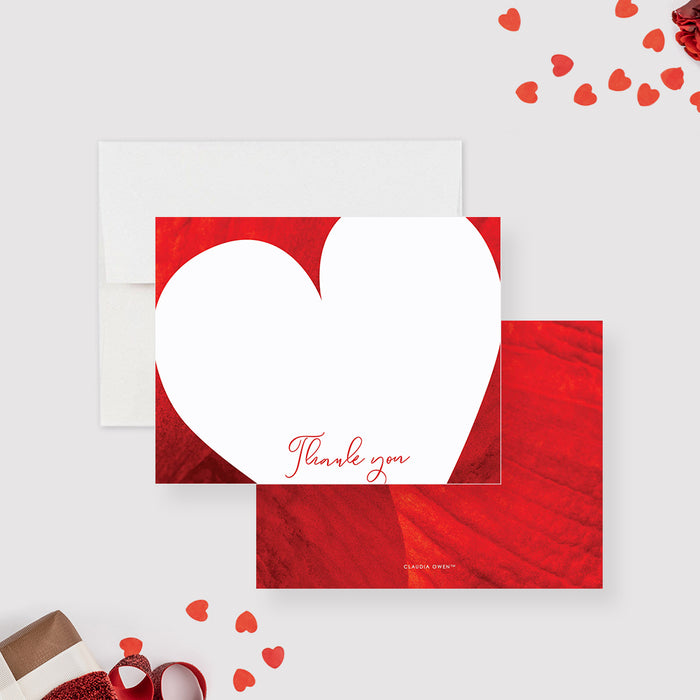 Red Note Card with Love Heart, Valentines Day Thank You Card with Envelopes, Love Thank You Note, Romantic Note Card for Women