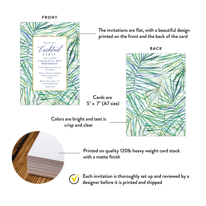 Tropical Cocktail Party Invitation Botanical Birthday Card