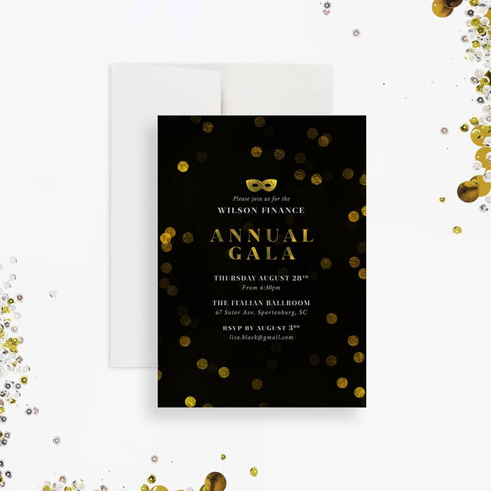 Annual Gala Invitation Card in Black and Gold, Company Event Invitation, Formal Party Invitation, Corporate Dinner Invites