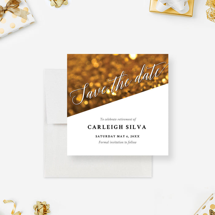 Golden Save the Date Card for Retirement Party, Save the Date for Farewell Party, Elegant Goodbye Party Save the Date, Personalized Retirement Luncheon Save the Dates