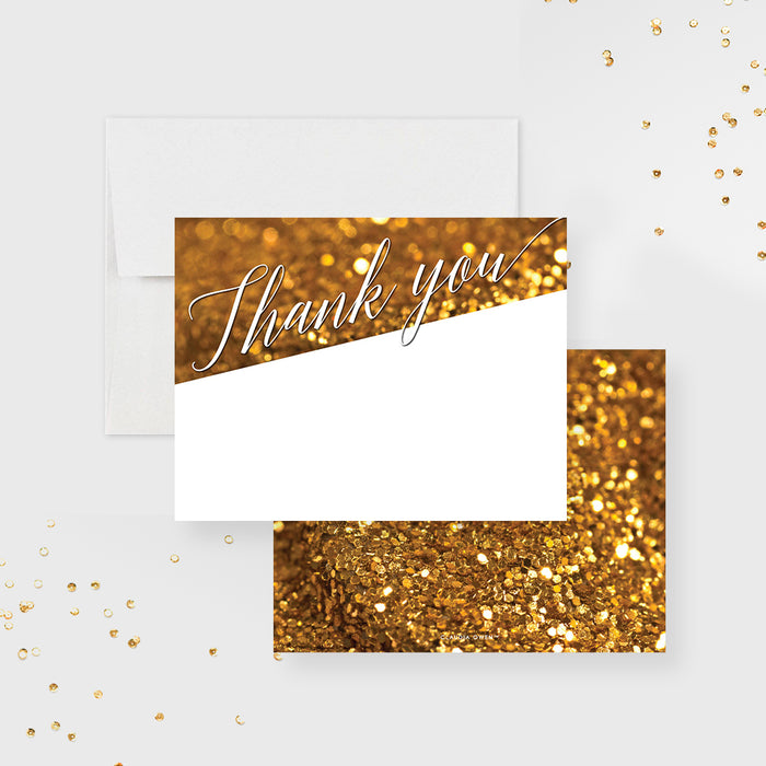Golden Note Card for Formal Party, Elegant Thank You Card with Glitter Image, Personalized Thank You Card for Retirement Party, Thank You Notes for Business Event