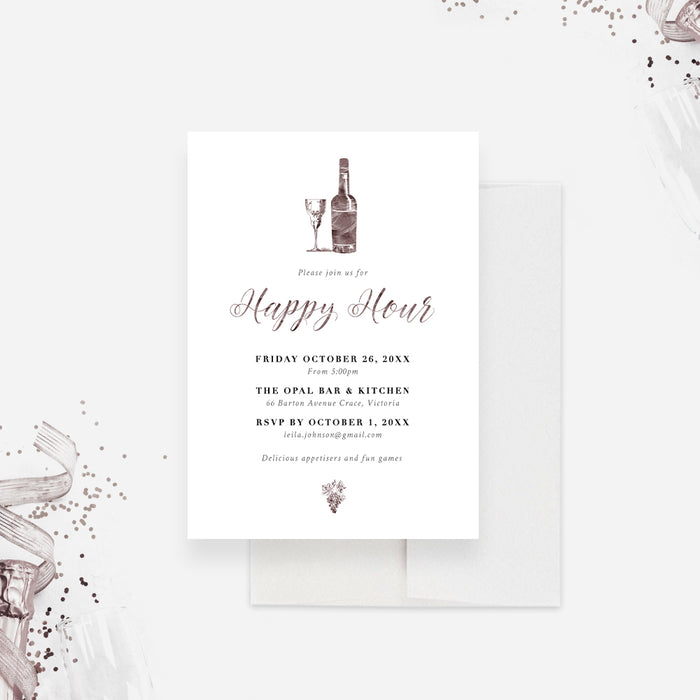 Happy Hour Party Invitation Card, Elegant Invites for Cocktail Party, Wine Tasting Birthday invitation, Winery Invite, Drinks and Hors d'oeuvres