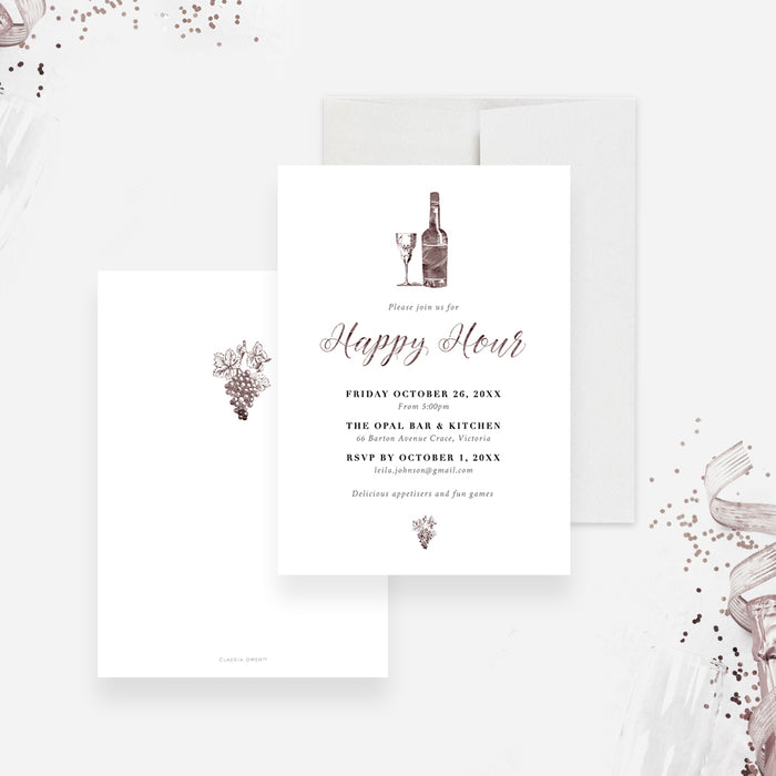 Happy Hour Party Invitation Card, Elegant Invites for Cocktail Party, Wine Tasting Birthday invitation, Winery Invite, Drinks and Hors d'oeuvres