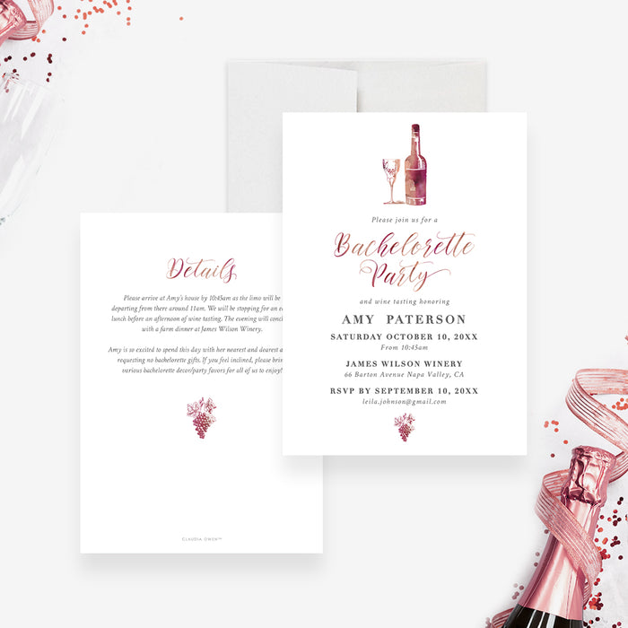 Wine Bachelorette Party Invitation Card, Wine Tasting Burgundy Bachelorette Invites,  Winery Bachelorette Weekend Invitations