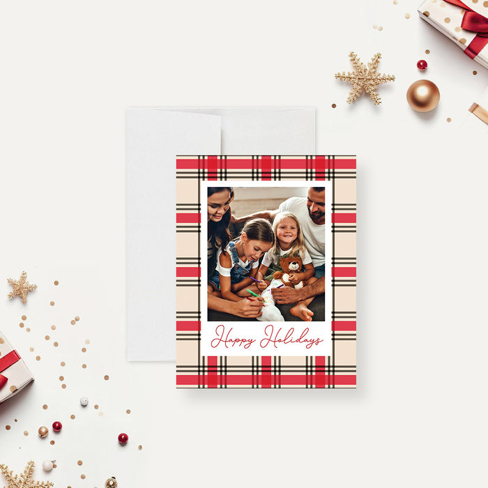 Plaid Christmas Family Note Card, Printed Christmas Greeting Cards wtih Photos, Photo Holiday Thank You Cards
