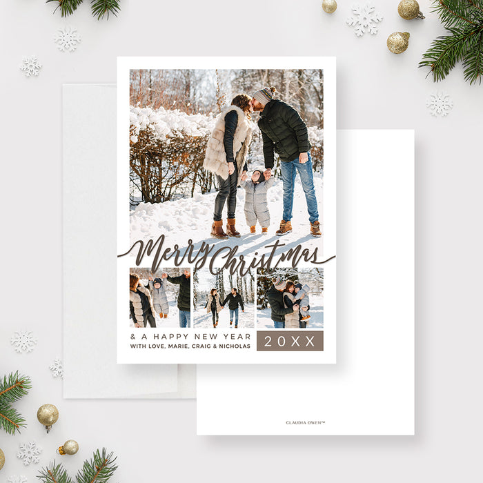 Merry Christmas Family Greeting Card Editable Template, Minimalist Holiday Printable Digital Download, Family Photo Greeting Card