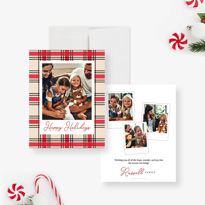 Plaid Christmas Family Note Card, Printed Christmas Greeting Cards wtih Photos, Photo Holiday Thank You Cards