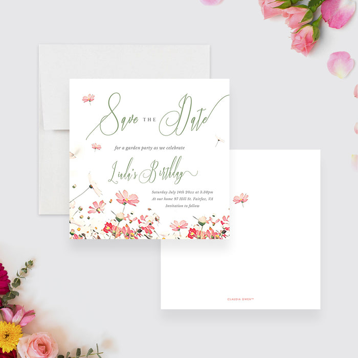 Floral Save the Date Card for a Garden Themed Party, Birthday Party Save the Dates with Flowers, Outdoor Birthday Bash Save the Date