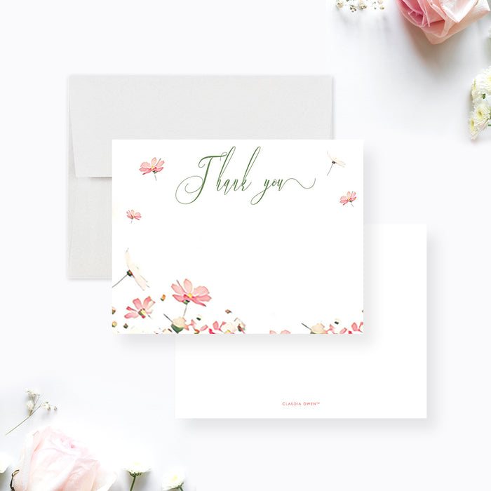 Personalized Note Card with Flowers, Custom Gift for Her, Floral Birthday Party Thank You Cards with Envelopes