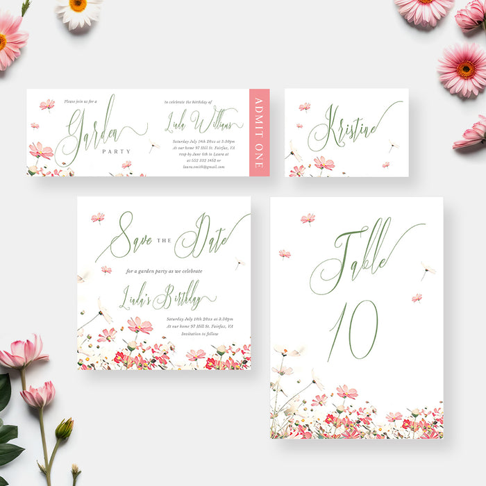 Birthday Invitations for a Garden Themed Party, Floral Birthday Party Invites, Summer Party Invitation for Women, Outdoor Birthday Invitations