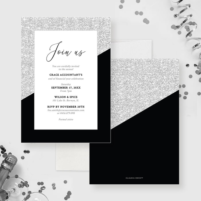 Join Us Party Invitation Editable Template, Business Printable Digital Download, Silver Glitter Corporate Event, Elegant Company Event