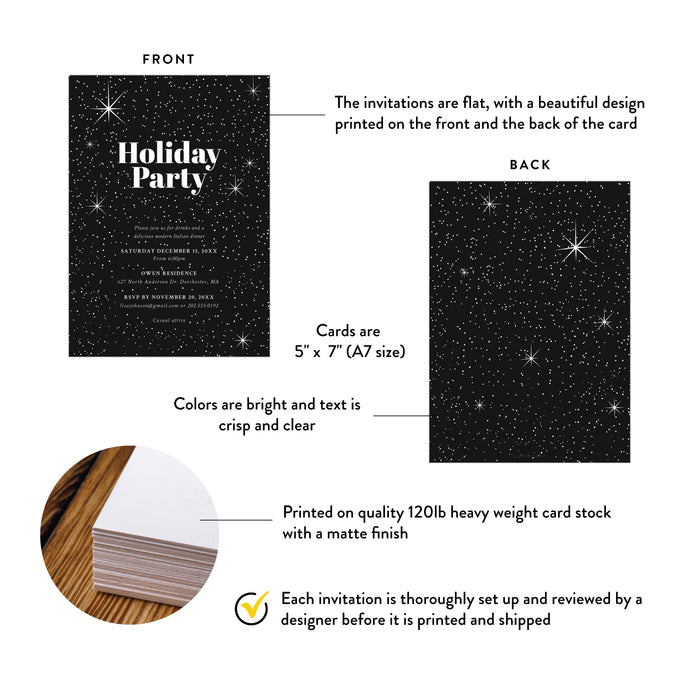 Black Holiday Party Invitation Starry Christmas Invite