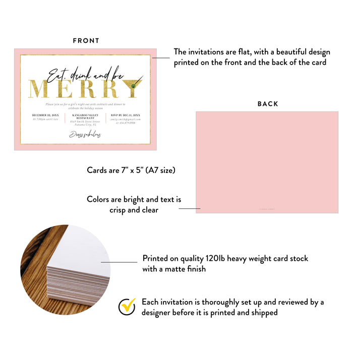 Pink Gold Holiday Cocktail Party Invitation
