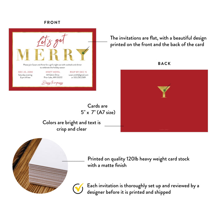 Holiday Cocktail Party Invitation Red Gold Christmas Invite