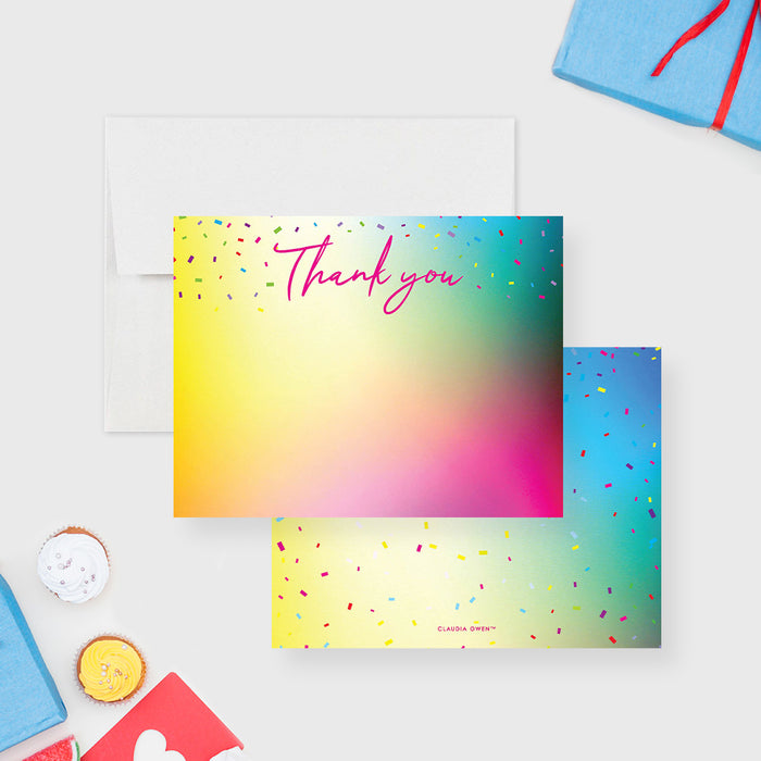 Colorful Note Card with Confetti, Birthday Thank You Notes, Personalized Gift for Kids, Confetti Thank You Card for Kids Birthday Party