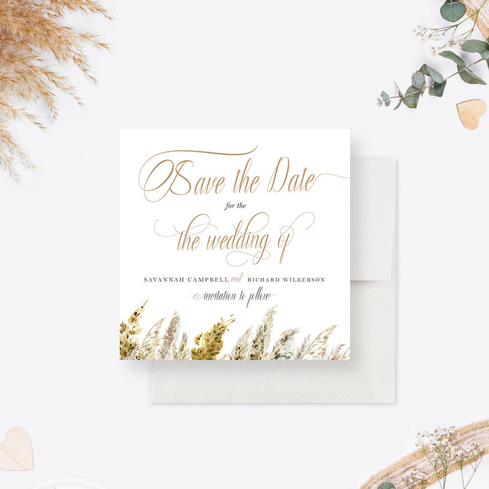 Save the Date for Wedding Celebration with Pampas Grass, Country Chic Wedding Save the Date Card, Bohemian Wedding Save the Dates, Boho Wedding Save the Date