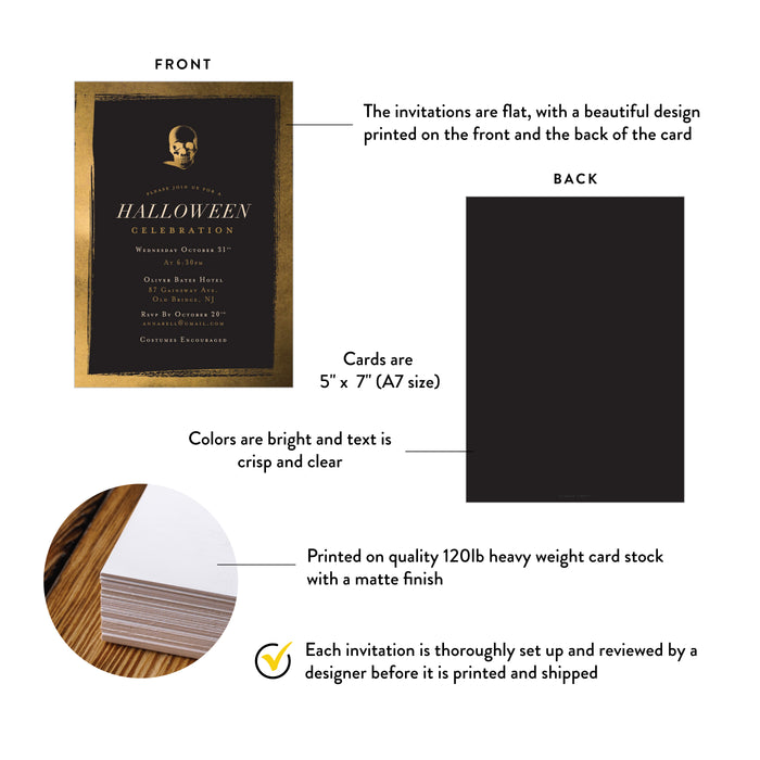 Elegant Halloween Party Invitation Black Gold Skull Invite