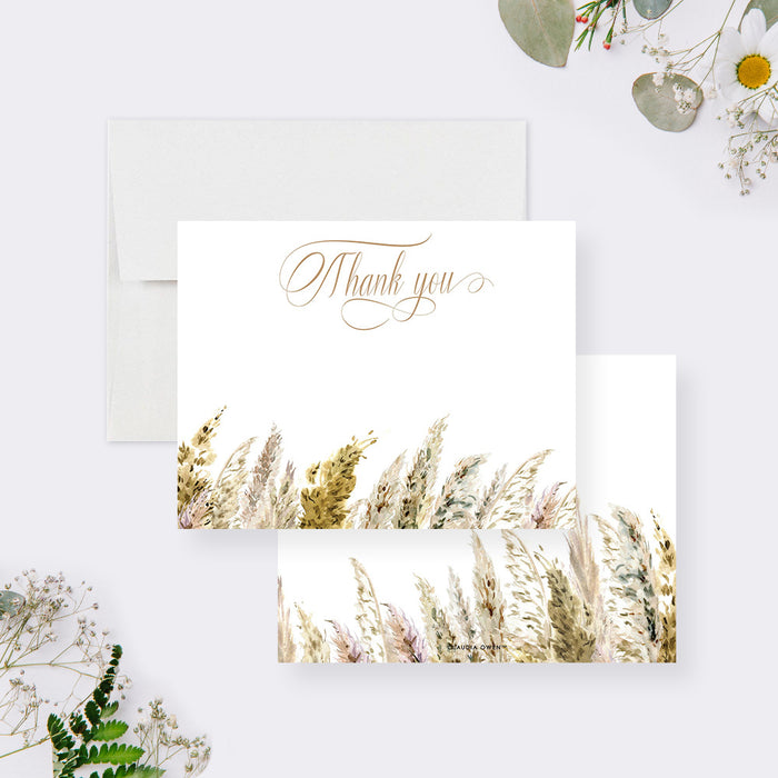 Boho Note Card with Pampas Grass, Bohemian Wedding Thank You Note, Country Chic Thank You Card, Rustic Bridal Shower Thank You Cards