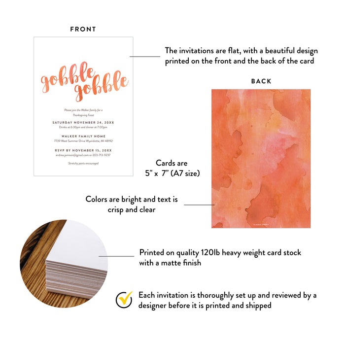 Thanksgiving Invitation Gobble Gobble Fall Dinner Party Card