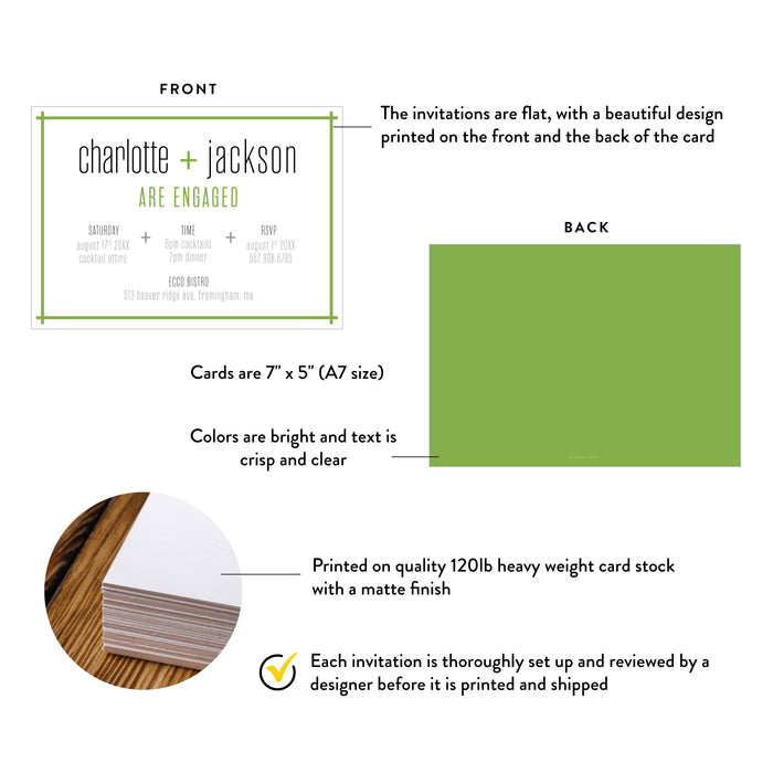 Green Engagement Party Invitation Modern Minimalist Couple Invite