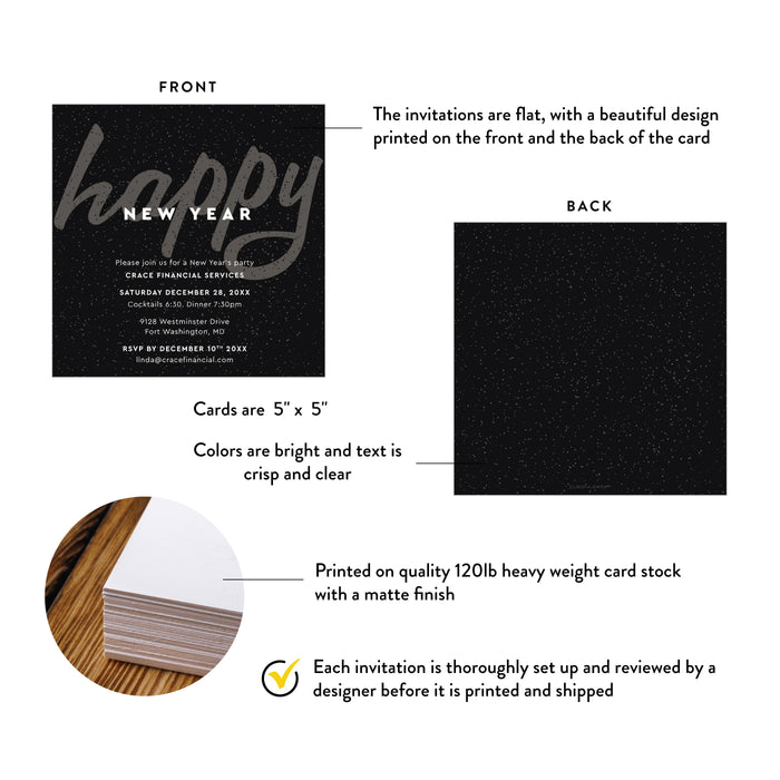 New Year Party Invitation Black Elegant Holiday Event Invite