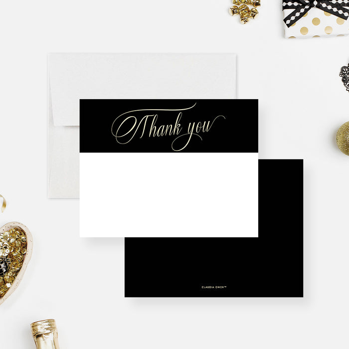 Gold and Black Note Card, Elegant Thank You Notes for Birthday Party, Custom Gift for Her, Personalized Thank You Card for Men