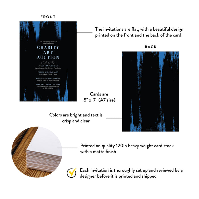 Charity Art Auction Invitation Black Blue Fundraiser Event Invite