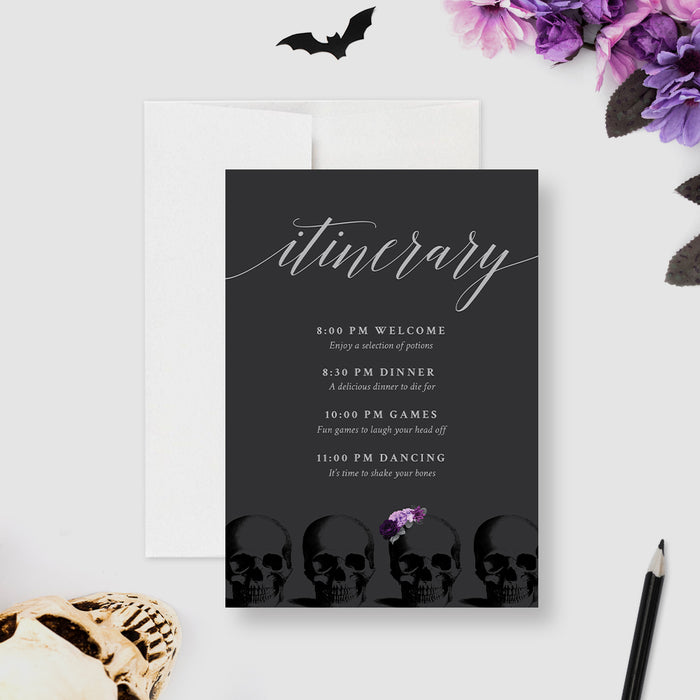 Death to My 20s Birthday Itinerary Card, Funny Funeral Itinerary Card with Purple Flowers