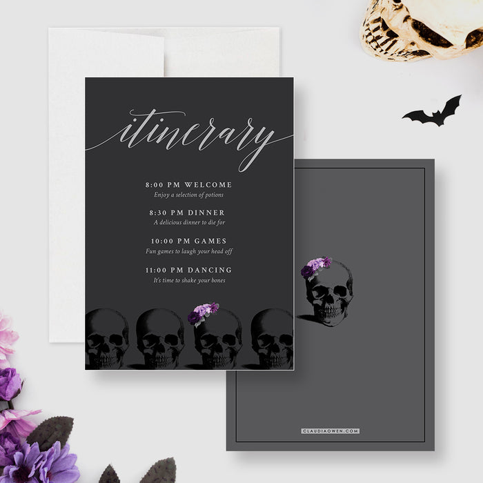 Death to My 20s Birthday Itinerary Card, Funny Funeral Itinerary Card with Purple Flowers