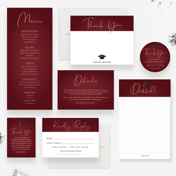 Graduation Puple Menu Card Elegant Graduation Menu Card