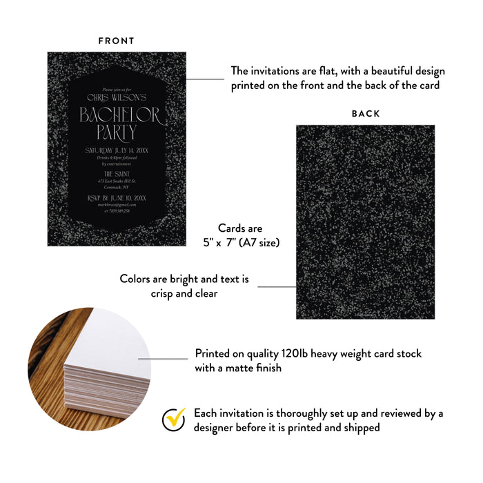 Elegant Black Bachelor Party Invitation Men’s Night Out Card