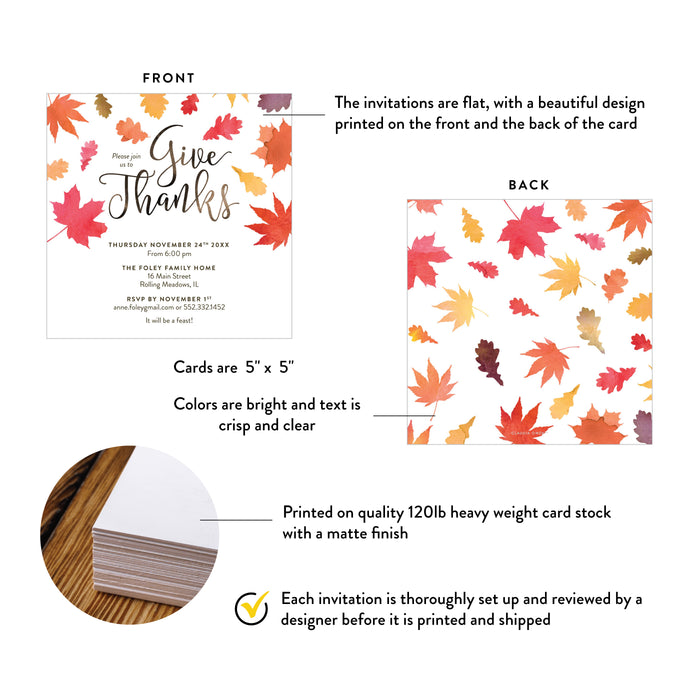 Thanksgiving Dinner Invitation Fall Leaves Family Party Invite