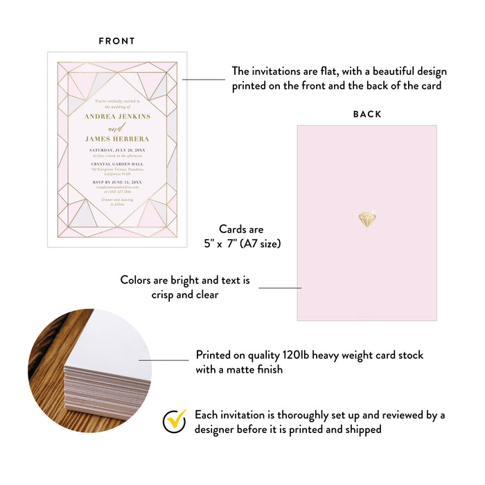 Blush Pink Wedding Invitation Jewel Inspired Design