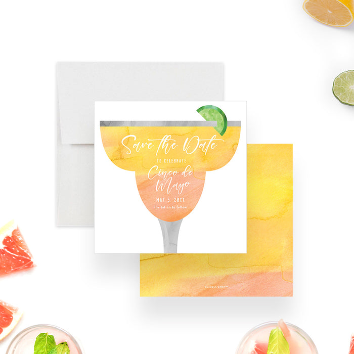 Cinco De Mayo Invitation Card with Margarita Glass and Lime Slice Design, Mexican Fiesta Party Invites, Margarita Birthday Invitation