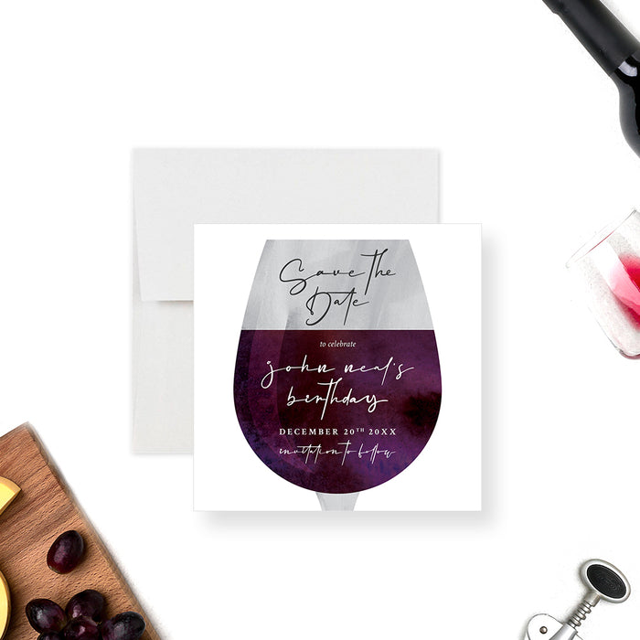 Wine Tasting Birthday Party Save the Date Card with Wine Glass Design, Wine Party Save the Dates, Winery Themed Save the Date