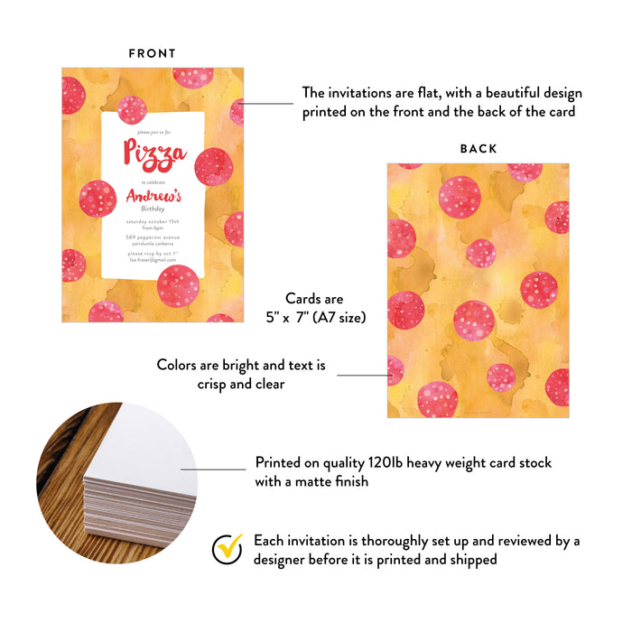 Pizza Birthday Party Invitation Pepperoni Theme
