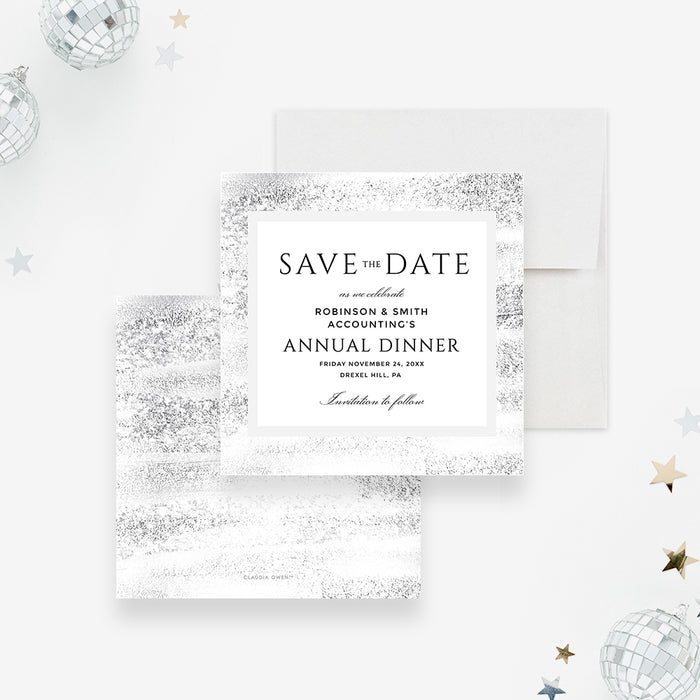 Save the Date for Annual Business Dinner Party in Silver and White, Elegant Company Save the Date Card, Corporate Event Save the Dates