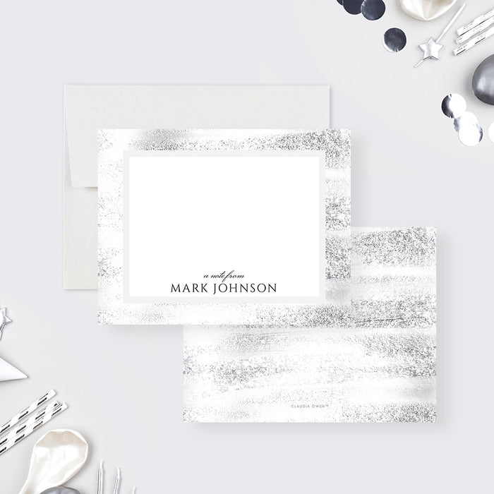 Silver and White Note Card for Men, Elegant Thank You Card for Business Dinner Party, Thank You Card for Corporate Event, Thank You Note to Client