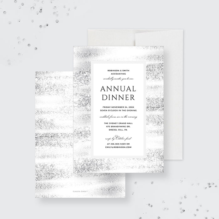 Silver and White Invitation for Annual Business Dinner Party, Elegant Company Invitation, Year End Team Lunch Invitation, Corporate Dinner Invitation, Office Team Dinner
