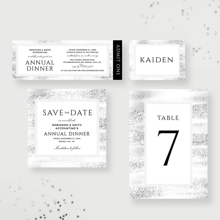 Silver and White Invitation for Annual Business Dinner Party, Elegant Company Invitation, Year End Team Lunch Invitation, Corporate Dinner Invitation, Office Team Dinner