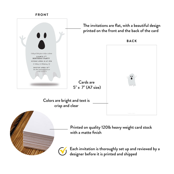 Personalized Cute Ghost Halloween Birthday Party Invitation for Kids