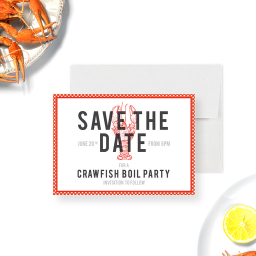 a lobster themed save the date card 