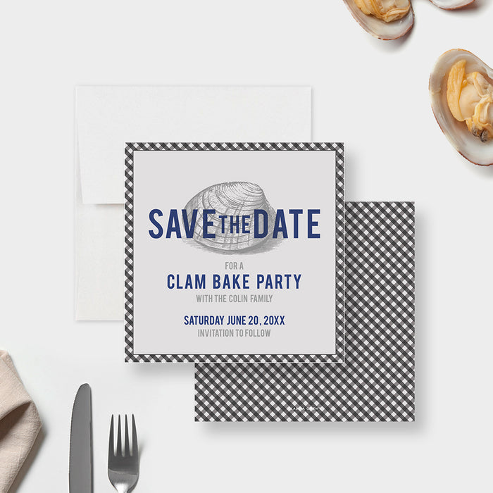 Clambake House Party Invitation Card, Seafood Party Invites with Clam Illustration