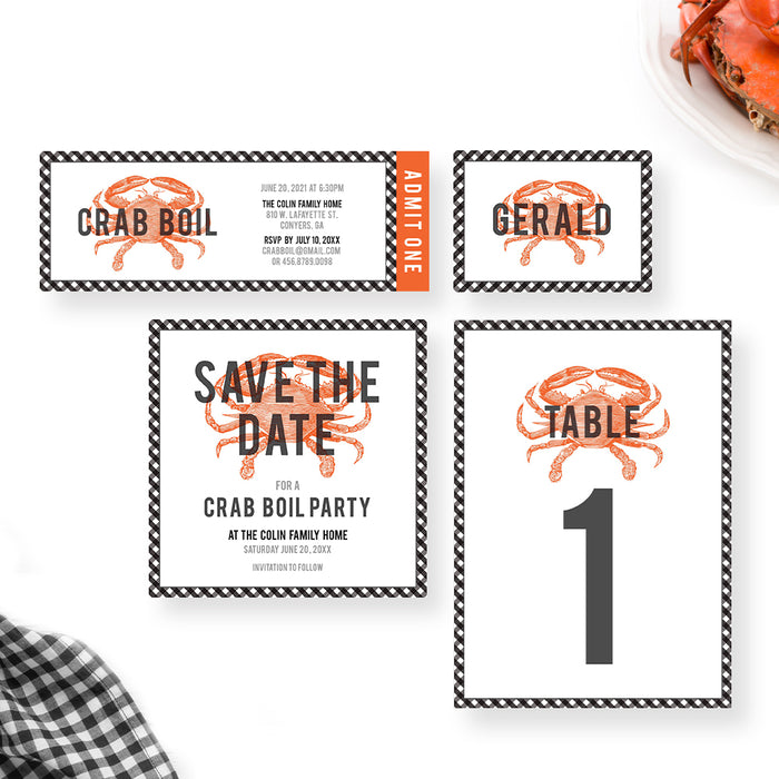 Crab Boil Party Invitation Card with Plaid Design, Seafood Party Celebration, Crab Feast Invites