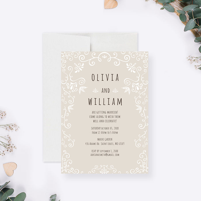 Bohemian Invitation Card for Wedding, Country Western Wedding Invitations, Rustic Wedding Invites, Country Chic Bridal Shower Invitations
