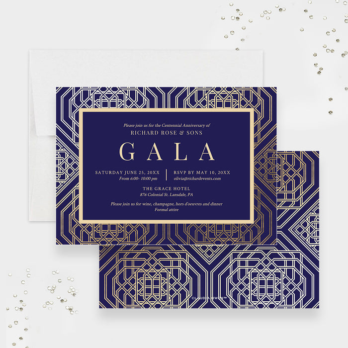 Company Annual Gala Editable Invitation Template, Corporate Business Party Digital Download, Elegant Gold and Blue Invites
