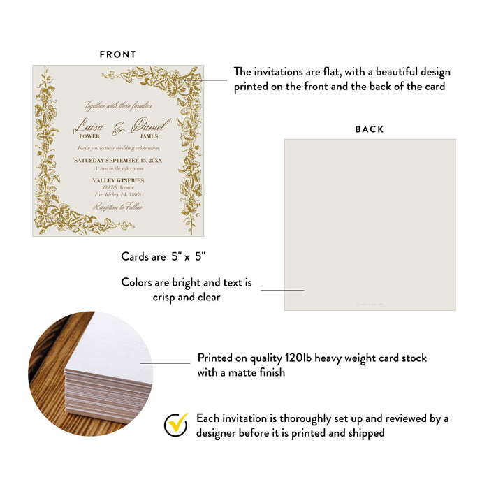 Personalized Gold Grapevine Vineyard Wedding Invitation