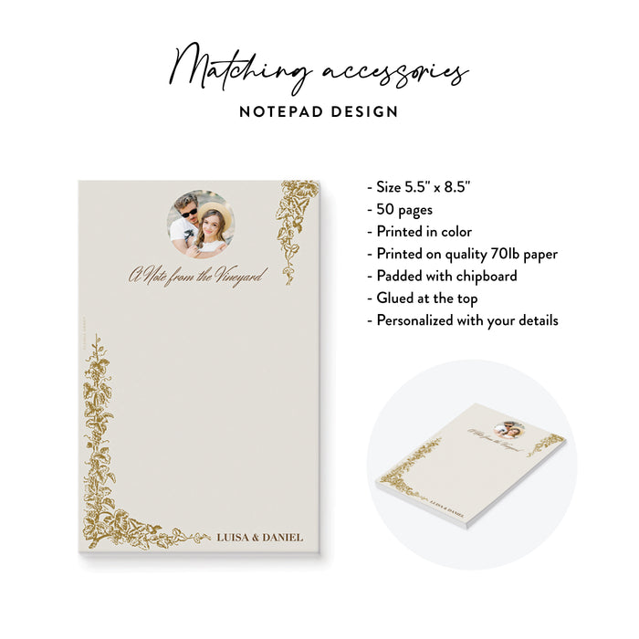 Personalized Gold Grapevine Vineyard Wedding Invitation