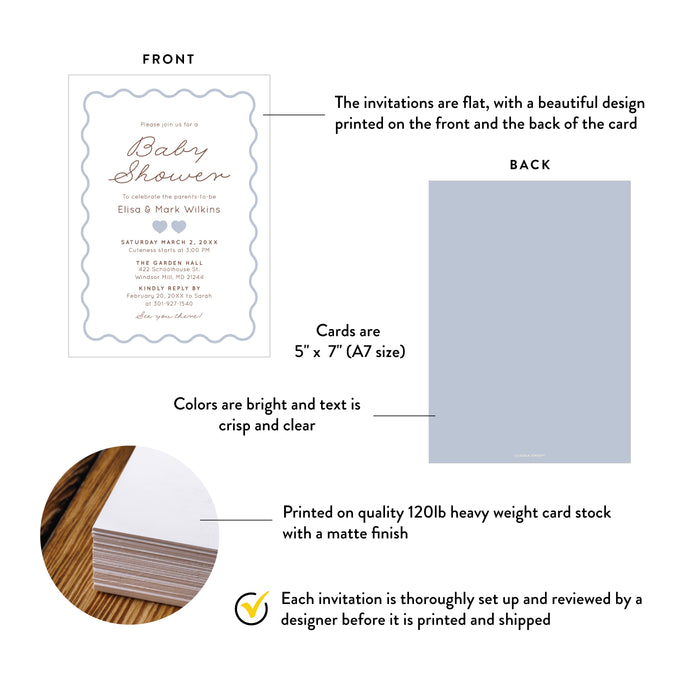 Personalized Baby Shower Invitation Blue Wavy Border